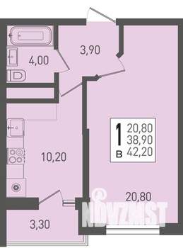1-к квартира, вторичка, 42м2, 3/22 этаж