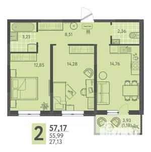 2-к квартира, вторичка, 57м2, 17/18 этаж