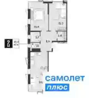 2-к квартира, вторичка, 68м2, 12/9 этаж