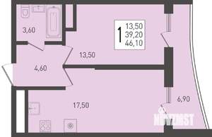 1-к квартира, вторичка, 46м2, 23/24 этаж
