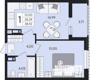 1-к квартира, вторичка, 38м2, 4/8 этаж