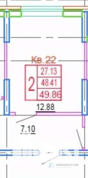 2-к квартира, вторичка, 50м2, 3/21 этаж