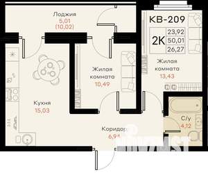 2-к квартира, вторичка, 55м2, 7/18 этаж