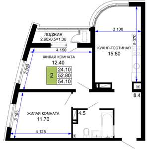 2-к квартира, строящийся дом, 54м2, 16/18 этаж
