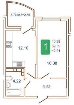 1-к квартира, вторичка, 44м2, 3/16 этаж