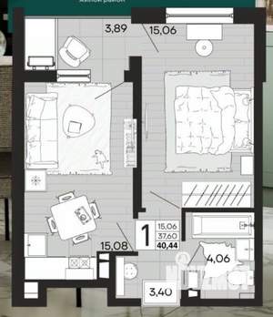 1-к квартира, вторичка, 40м2, 6/20 этаж