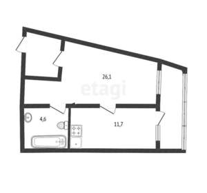 1-к квартира, вторичка, 42м2, 3/24 этаж