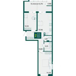 2-к квартира, вторичка, 59м2, 7/18 этаж