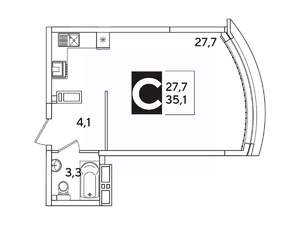 Студия квартира, вторичка, 35м2, 12/16 этаж