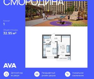 1-к квартира, вторичка, 33м2, 15/16 этаж