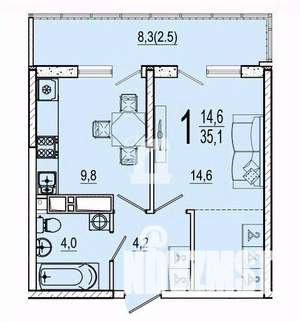 1-к квартира, вторичка, 35м2, 15/22 этаж