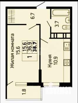 1-к квартира, вторичка, 38м2, 5/22 этаж