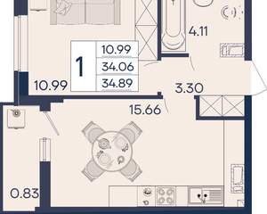 1-к квартира, вторичка, 35м2, 3/18 этаж