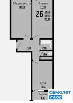 2-к квартира, вторичка, 65м2, 6/24 этаж