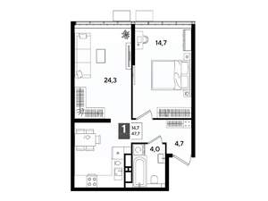 1-к квартира, вторичка, 48м2, 13/16 этаж