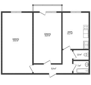 2-к квартира, вторичка, 61м2, 6/18 этаж