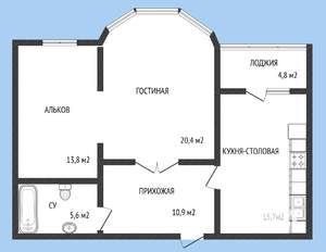 2-к квартира, вторичка, 68м2, 3/14 этаж