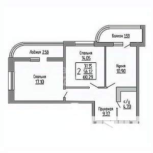 2-к квартира, вторичка, 59м2, 12/24 этаж