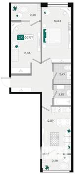 2-к квартира, вторичка, 67м2, 13/18 этаж