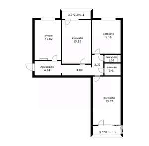 3-к квартира, вторичка, 67м2, 1/16 этаж