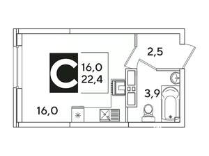 Студия квартира, вторичка, 22м2, 11/16 этаж