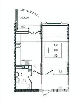 1-к квартира, вторичка, 42м2, 5/16 этаж