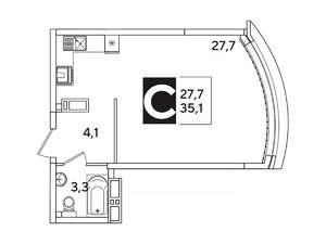 Студия квартира, вторичка, 35м2, 10/16 этаж