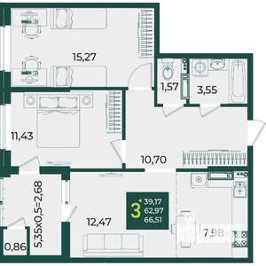 3-к квартира, вторичка, 67м2, 11/18 этаж