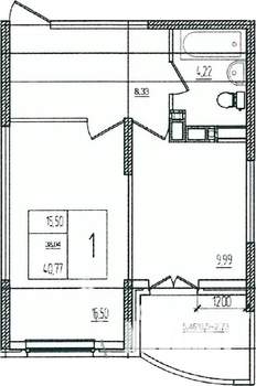 1-к квартира, вторичка, 41м2, 14/16 этаж