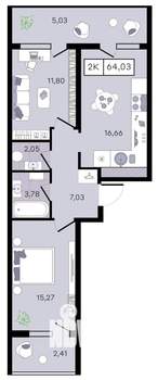 2-к квартира, вторичка, 64м2, 8/8 этаж