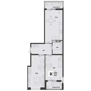 2-к квартира, строящийся дом, 60м2, 2/9 этаж