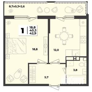 2-к квартира, строящийся дом, 55м2, 8/9 этаж