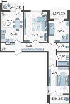 3-к квартира, строящийся дом, 81м2, 3/23 этаж