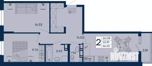 2-к квартира, вторичка, 64м2, 6/18 этаж