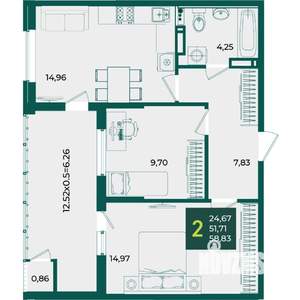 2-к квартира, вторичка, 59м2, 15/18 этаж