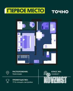 1-к квартира, вторичка, 35м2, 5/18 этаж