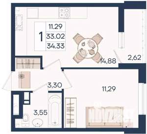 1-к квартира, вторичка, 34м2, 5/18 этаж