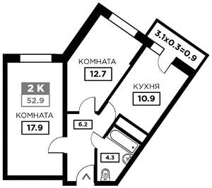 2-к квартира, вторичка, 53м2, 15/24 этаж