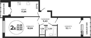 2-к квартира, вторичка, 57м2, 9/24 этаж