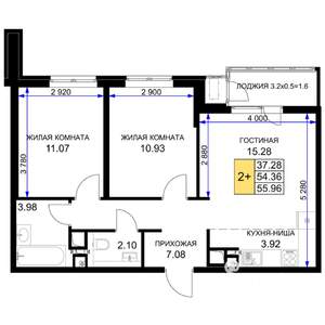 2-к квартира, вторичка, 56м2, 9/16 этаж