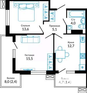 2-к квартира, вторичка, 56м2, 3/23 этаж