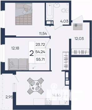 2-к квартира, вторичка, 56м2, 7/18 этаж