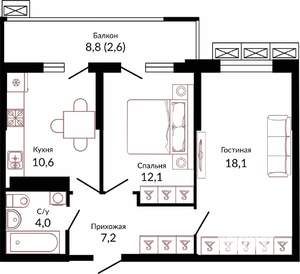 2-к квартира, вторичка, 56м2, 18/23 этаж