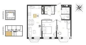 2-к квартира, строящийся дом, 59м2, 7/18 этаж