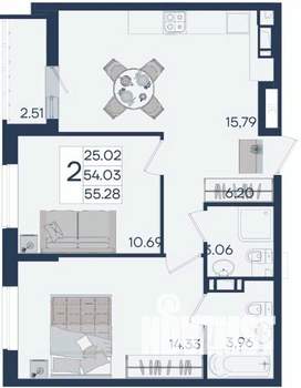 2-к квартира, вторичка, 55м2, 4/18 этаж