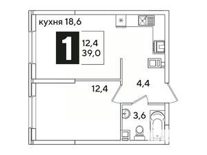 1-к квартира, вторичка, 39м2, 6/16 этаж