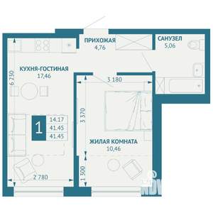 1-к квартира, строящийся дом, 41м2, 3/18 этаж