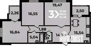 3-к квартира, вторичка, 94м2, 4/19 этаж