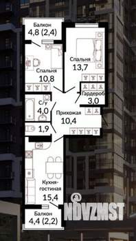 2-к квартира, вторичка, 65м2, 5/19 этаж
