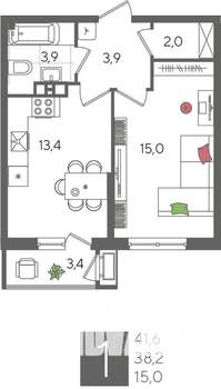 1-к квартира, вторичка, 42м2, 4/24 этаж